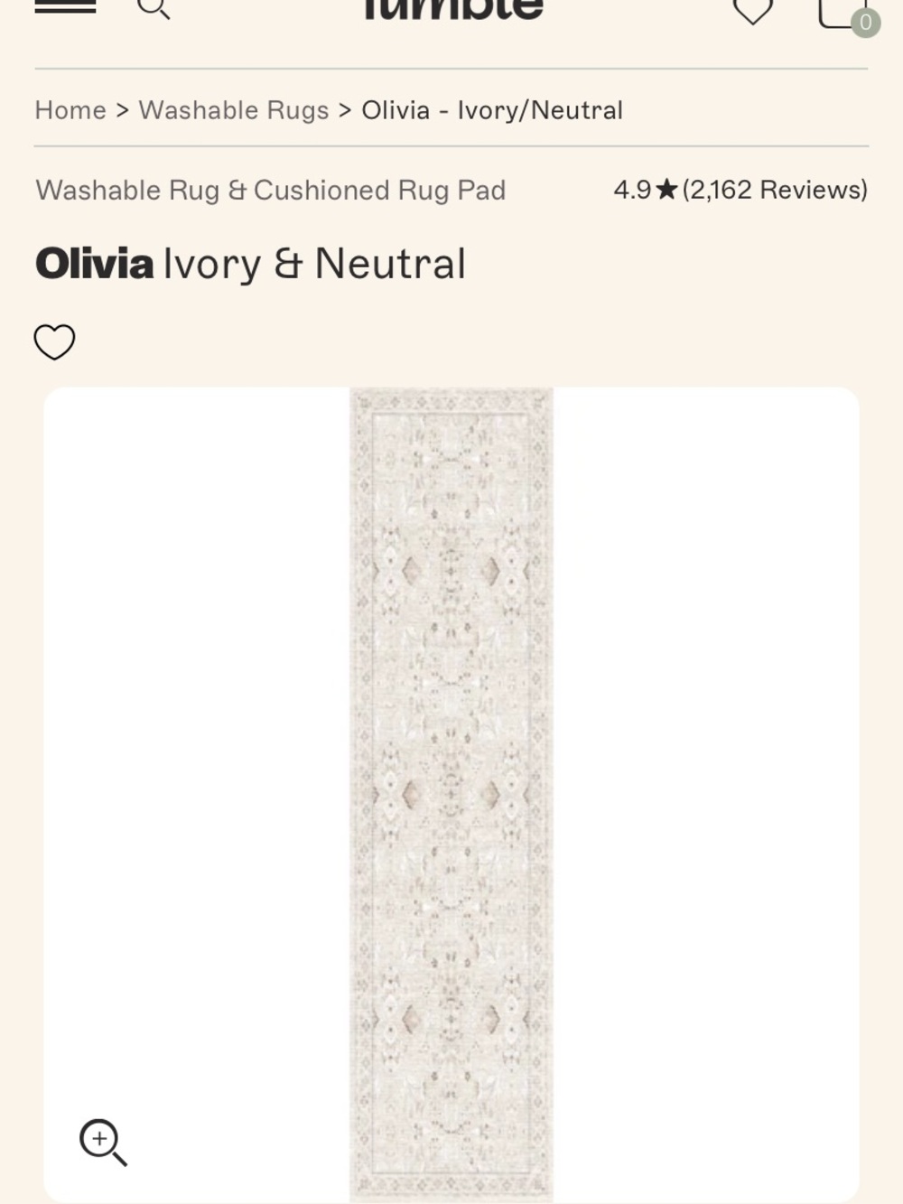Tumble Olivia ivory and neutral 2.5ftx10 washable runner - Picture 4 of 6